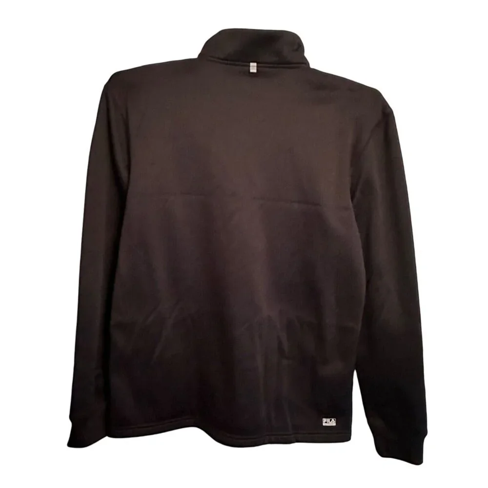 Mens FILA 1/4 Zip Black Lime Green & Reflective Accents Long Sleeve Blend SZ M - Picture 2 of 11